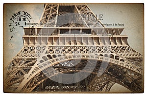 French postcard from Paris with landmark Eiffel Tower