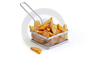 french potatoes in Iron Fries Fried Basket on a white background