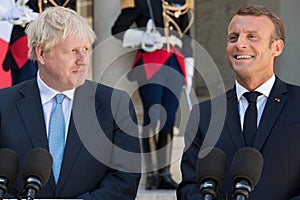 Paris, FRANCE - 22th august 2019 : Boris Johnson with Emmanuel Macron at ElysÃÂ©e Palace