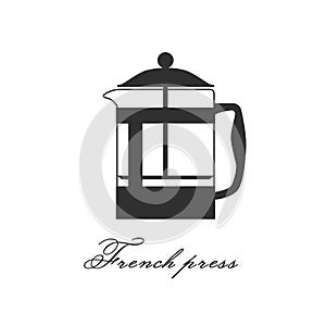 French press coffee maker flat simple icon Vector ground coffee pot. Isolated graphic illustration. Instant coffee
