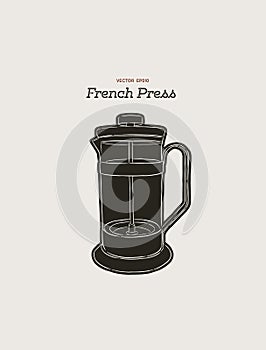French-press. coffee maker hand draw vector.