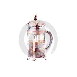 French press, watercolor illustration