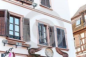 French provencal style old stone house with wooden shutters