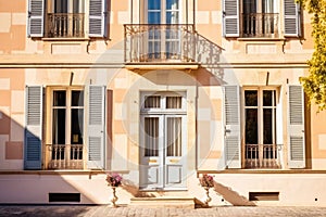 french provincial house with a symmetric facade