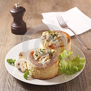 French puff pastry filling with chicken, cream and mushroom
