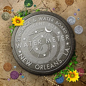 French Quarter New Orleans Louisiana Water Meter Sewerage Cover photo