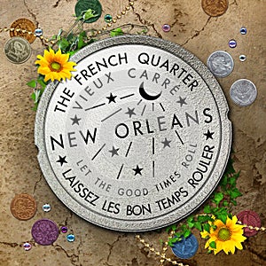 French Quarter New Orleans Louisiana Water Meter Sewerage Cover photo