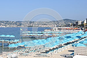 French riviera, beaches and bay of Juan les Pins.