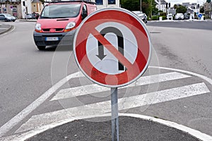 French road sign indicating the prohibition to turn around