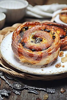 French roll chocolate buns for sweet breakfast