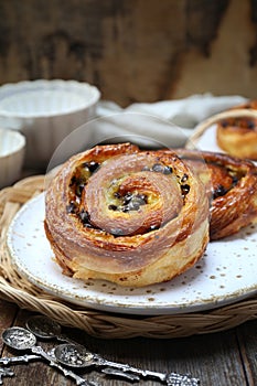 French roll chocolate buns for sweet breakfast