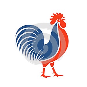 French rooster logo. Isolated rooster on white background