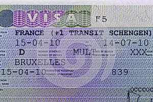French Schengen visa close up