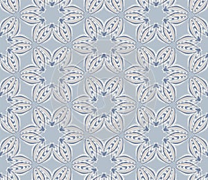 French shabby chic floral linen vector texture background. Pretty daisy flower on blue seamless pattern. Hand drawn