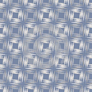 French shabby chic stylized woven vector texture background. Linen blue criss cross trellis scribbles seamless pattern
