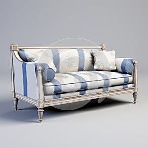 French Sofa Blue And White Linen 3d Model