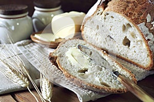 French sourdough bread and butter photo