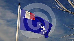 French Southern and Antarctic Lands flag waving with blue sky - video animation