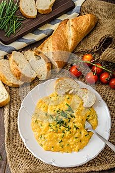 French style scrambled eggs with chives