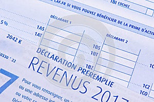 French tax return with the salaries, wages, pensions and annuities page photo