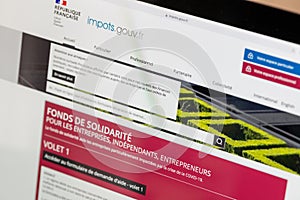 French tax website on a computer. French people are invited to file their income tax return online