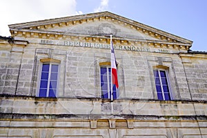 French text mairie republique francaise 1880 building mean city hall bouliac town in france photo