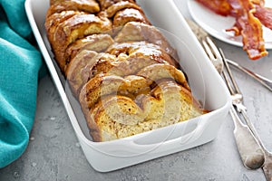 French toast bake in a white dish