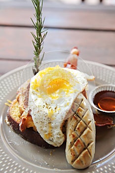 French Toast Eggs and Bacon Breakfast Brekkie Stack