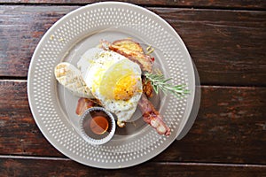 French Toast Eggs and Bacon Breakfast Brekkie Stack