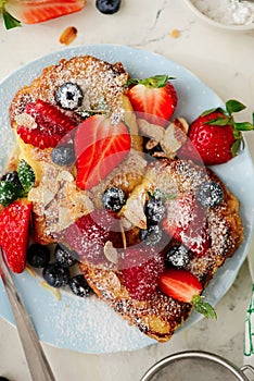 French toast with fresh summer berries.top veiw
