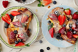 French toast with fresh summer berries.top veiw