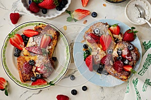 French toast with fresh summer berries.top veiw