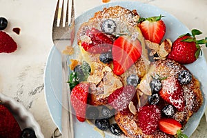 French toast with fresh summer berries.top veiw