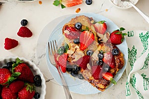 French toast with fresh summer berries.top veiw