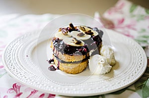 French toast with fruits and whipped cream photo