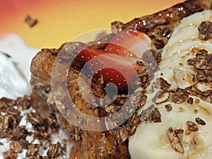 French Toast with Granola, Banana and Strawberry