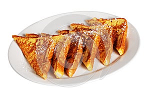 French toast isolated on white with icing sugar