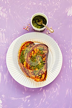 French toast with pesto sauce