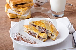 French toast stuffed with chocolate and banana