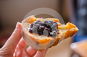 French toast with wild cherries jam