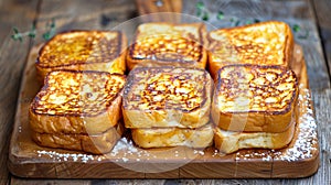 French toast on a wooden cutting board