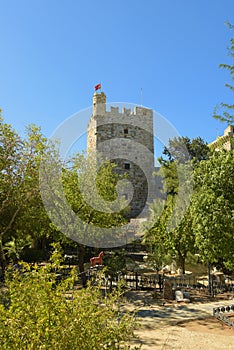 The French tower of Bodrum Castle in Aegean Coast of Turkey. Mugla