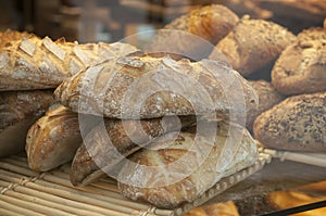 French traditional breads in bakery