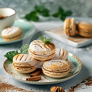 French traditional snack dessert macaron. AI generative