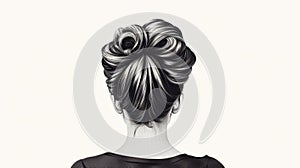French Twist: Black And White Vectorized Hair Illustration With Bun