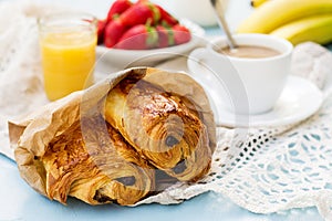 French viennoiserie pain au chocolat for breakfast photo