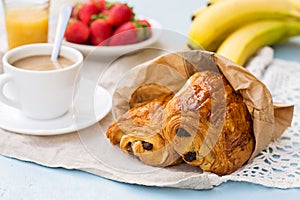 French viennoiserie pain au chocolat for breakfast photo