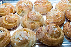 French viennoiserie and pastries in the pastry shop photo