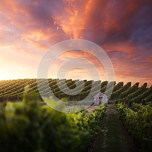 French vineyard at sunset