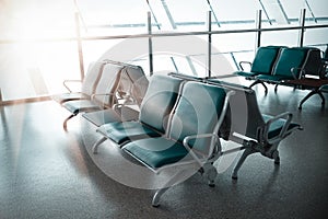 French windows of the airport terminal chairs